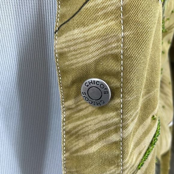 Chicos design vintage size 0 small large flowers green trucker beaded ja… - Picture 3 of 11